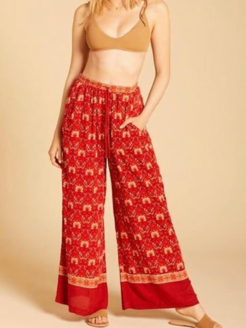 Spell & The Gypsy Collective Jewel Wide Leg Pants Red Floral Medium EUC